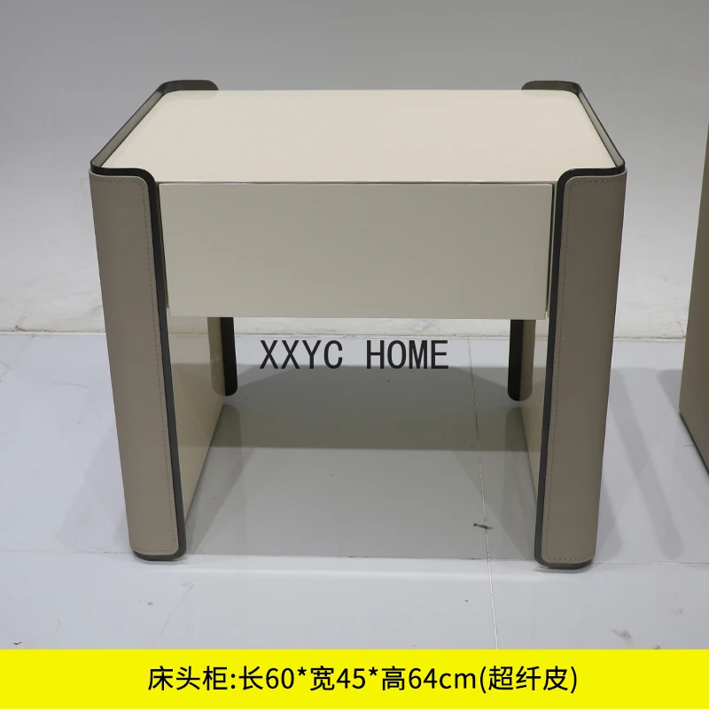 

Light Luxury Bedroom Custom Bedside Table Light Gray Piano Paint Storage Side Cabinet Home Italian Modern Furniture
