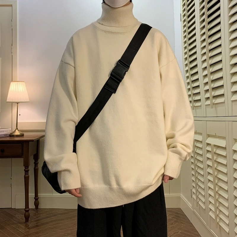 

Winter Turtleneck Sweaters Man Knit Pullovers Solid Color Harajuku Male Knitwear Vintage Baisc Knitwear Fashion Men's Jumpers