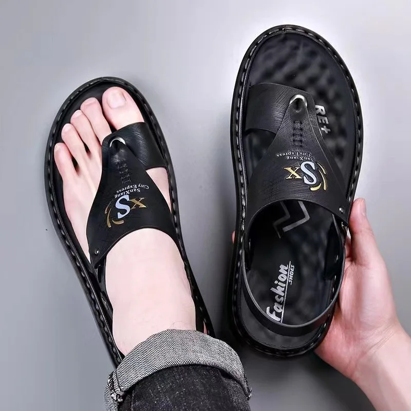 Herr lädersandaler för sommar strand flip-flops casual_voghion.com