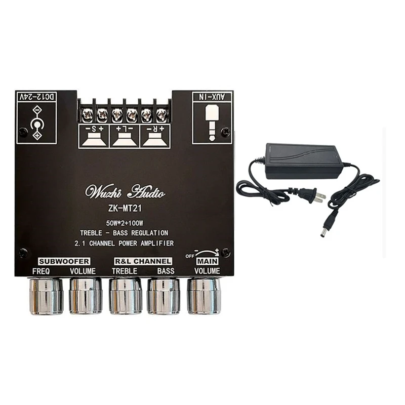 

ABGZ-ZK-MT21 2X50 Вт + 100 Вт Панель усилителя мощности сабвуфера 2,1 каналов Класс D аудио стерео эквалайзер для домашнего кинотеатра Amp US разъем