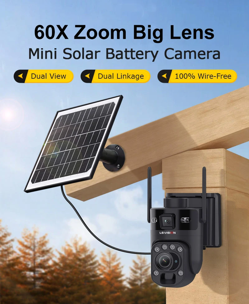 6K 12MP 4G SIM Solar Security Camera 60X ZOOM Dual Lens 360° View Outdoor WiFi I