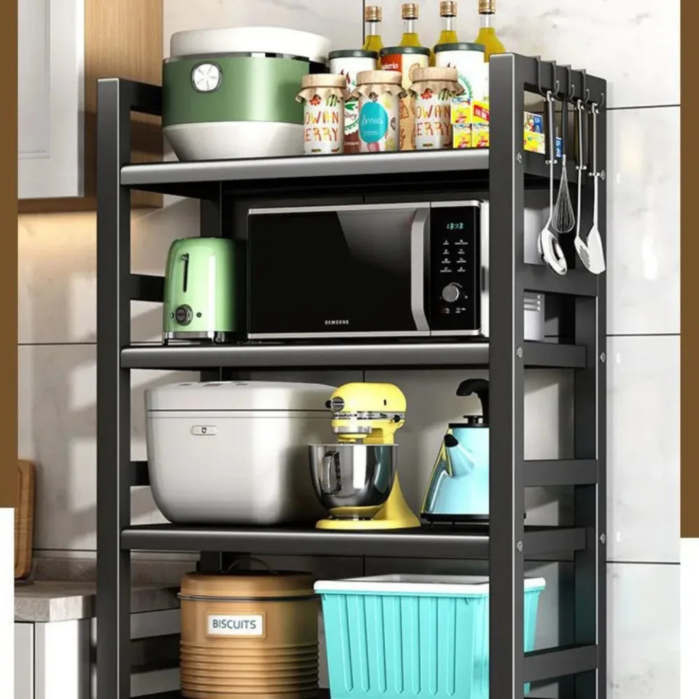 キッチンラック多層可動プーリ床式リビング小型きょう雑物電子レンジ