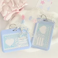 Women's Cute Card Cover Holder Flash Pink Blue Love Gradient Cool Card Star Pendant Keychain Bus Student ID Card Holder Case 1