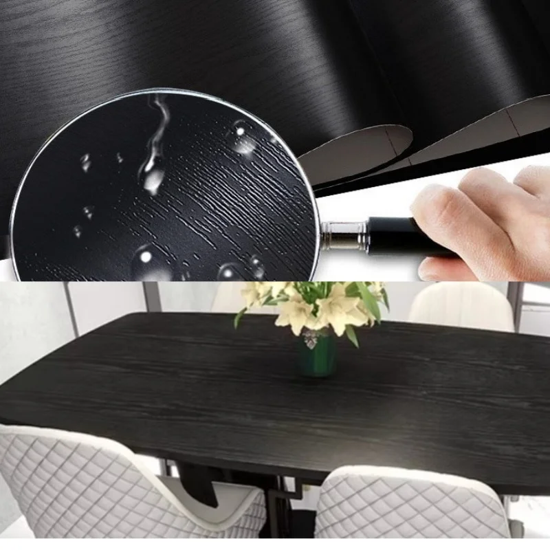 Elegant Black Wood Grain Self-Adhesive Vinyl Wallpaper for Furniture and Cabinets