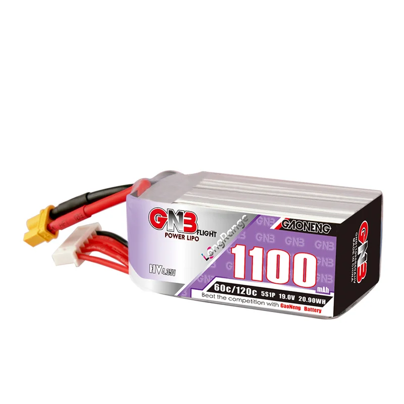 

GNB 1100mAh 5S1P 19V 60C Lightweight Long Battery Life LiHV Lithium Battery, XT30 XT60 Plug for FPV Racing Drone