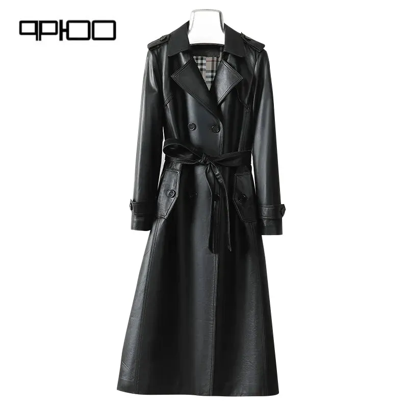 Leather leather women long waist sheep coat 2023 spring and autumn new high-end temperament coat women