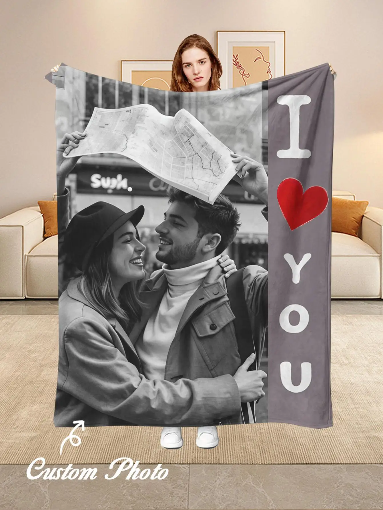 1 Stück personalisierte Flanelldecke mit individuellem Foto – ideales Geschenk für Weihnachten, Halloween, Geburtstage und Jahrestage, weiche, warme, bequeme, hautfreundliche, maschinenwaschbare Decke, geeignet für Sofa, Bett, Auto, Camping, Büro, Heimdekoration