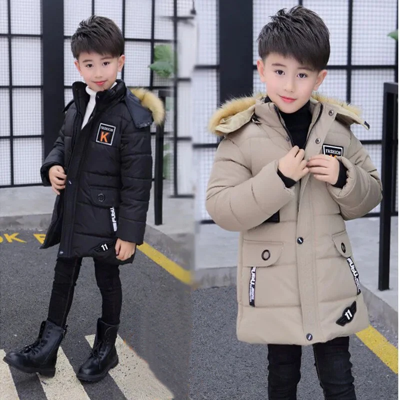 

2023 Autumn Winter Baby Boys Down Jacket Child Thicken Keep Warm Hoodie Coat Clothes For Teenage 5-16 Years Outerwear Kids Parka