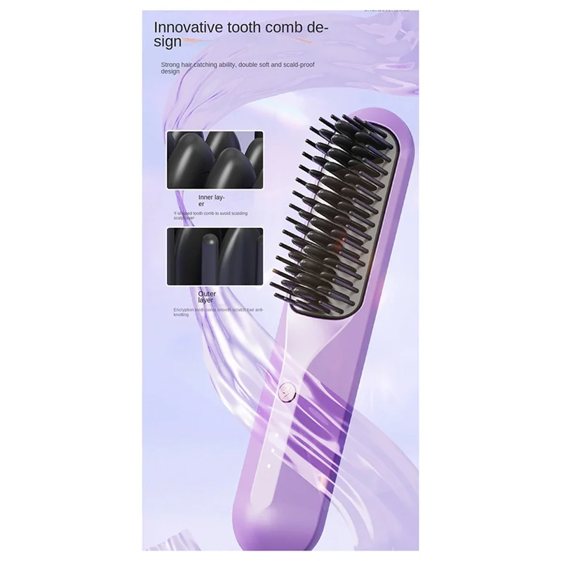 Rechargeable Hot Comb Cordless Hair Brush Straightener Heat Pressing Combs Electric Comb Anti Burn Fast Heatinga52q