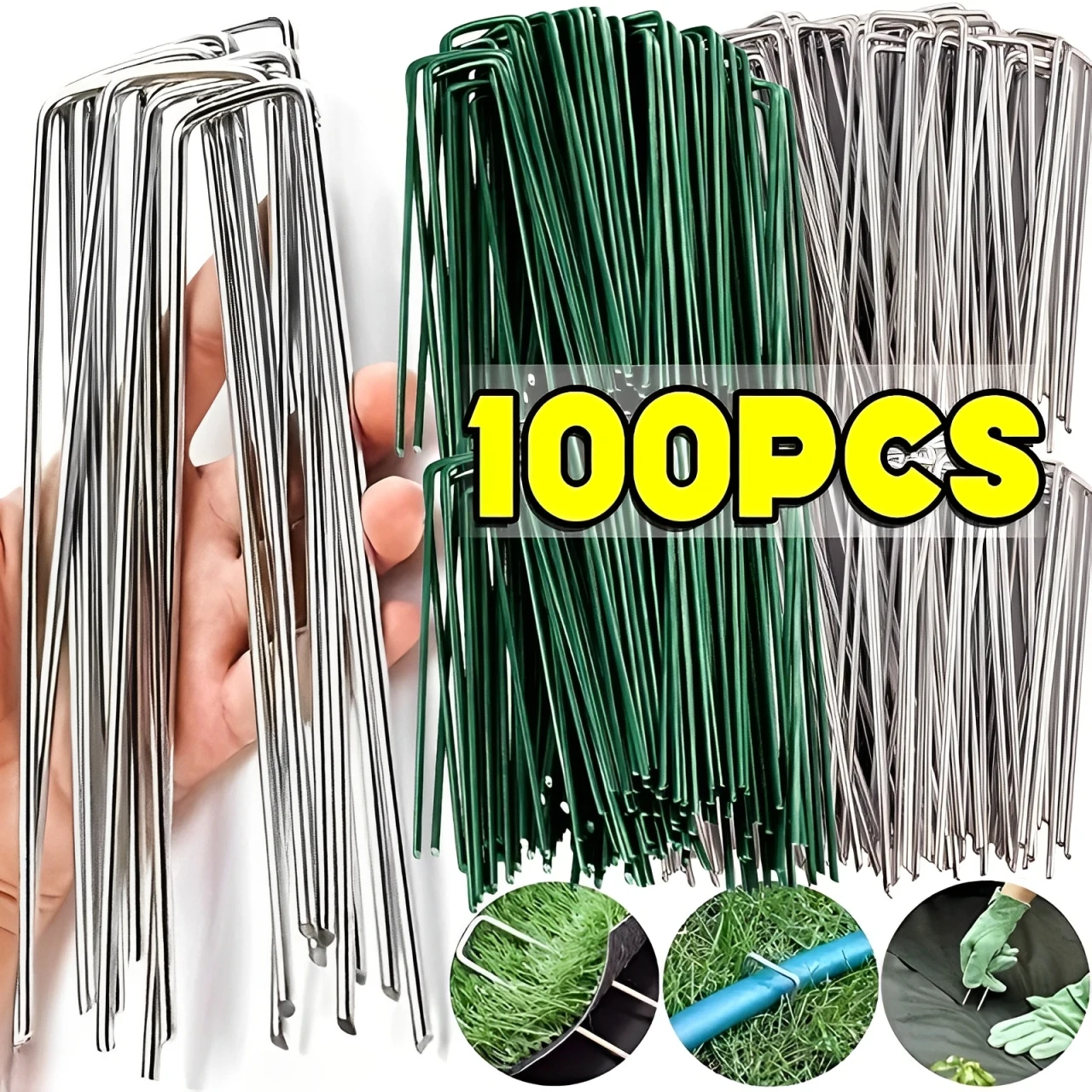 Garden staples Heavy-duty Fence Tubing Stakes Sod Pins U-type Galvanized Landscape Spike for Holding Lawns Barrier Ground Nail