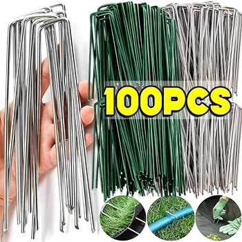 Pali per tubi per recinzione resistenti Perni Sod Graffette da giardino di tipo U Punta per paesaggio zincata per contenere chiodi a terra per barriera per prati 1