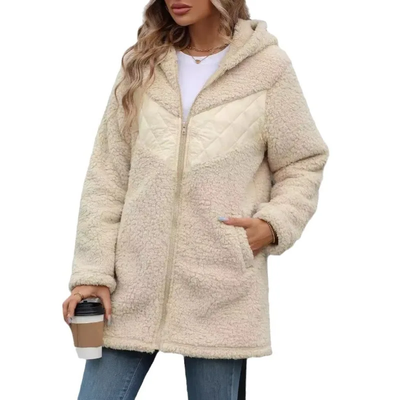 Women Clothing Jacket Casual Fashion Autumn and Winter Cardigan Hooded Mid Long Zipper Loose Plush Jacket for Women 2024 New