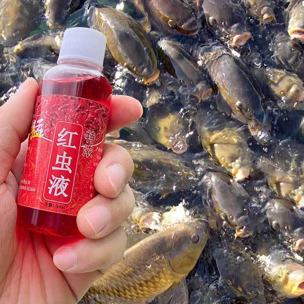 SDJMa Bait Fish Additive, 60ml Red Worm Concentrate Liquid, Fishing Baits,  High Concentration Fishing Lures, Fish Bait Attraction Enhancer for Trout,  Cod, Carp, Bass 