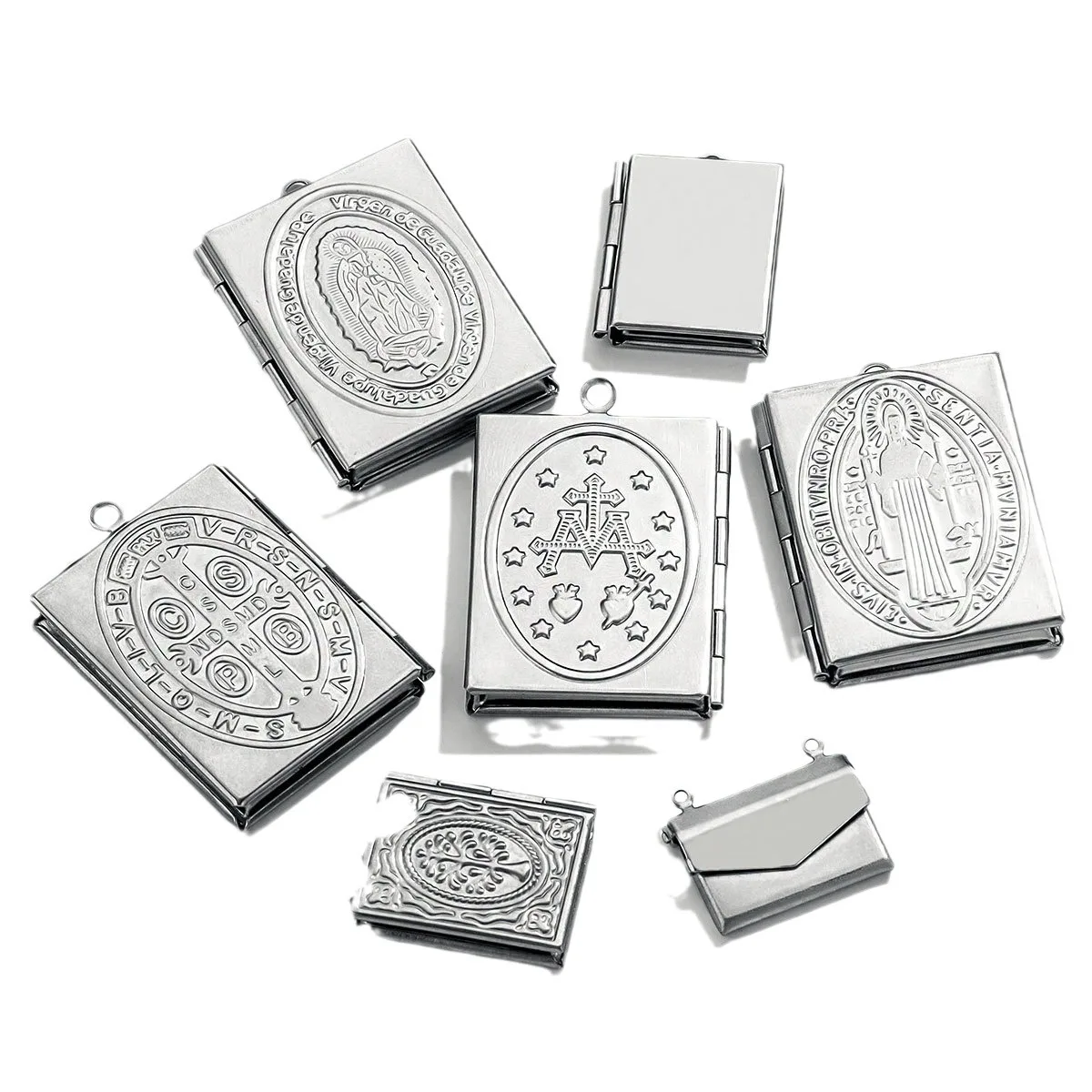 Stainless Steel Rectangular Phase Box Pendant Retro Envelope Pendant DIY Creative Necklace Accessories 5