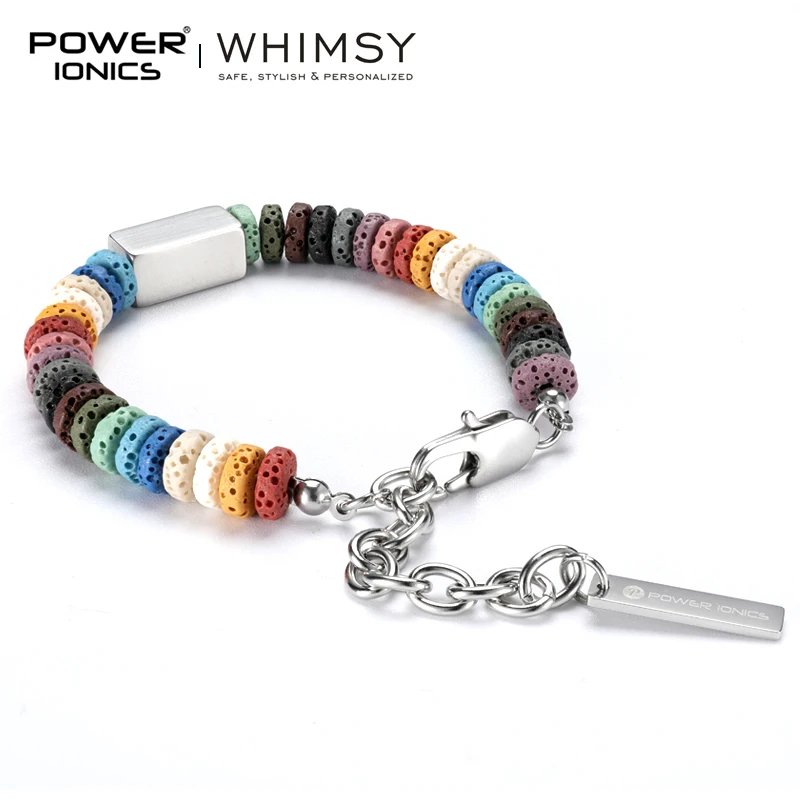 Power Ionics Whimsy New Trend Fashion Volcanic Stone 316 Stainless Steel Unisex Souvenir Bracelet Free Engraving