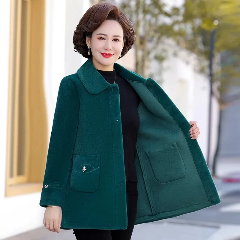 

Mom Winter Jacket Mink Fleece Coat Middle aged Women's Clothes Autumn Winter Thicke Female Woolen Coat Mid Long Outerwear XL-5XL