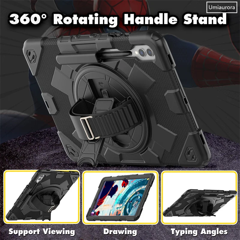 For Samsung Galaxy Tab S9 FE Plus 12.4 inch SM-X810 SM-X610 SM-X710 Tablet Case Kids PC Silicone Rotation Strap_voghion.com