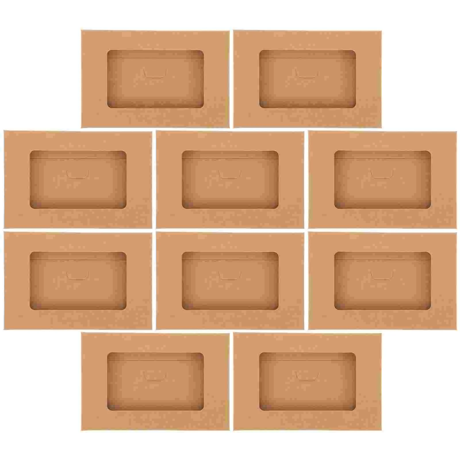 10pcs Envelop Storage Boxes Kraft Paper Postcard Boxes Open Window Postcard Boxes