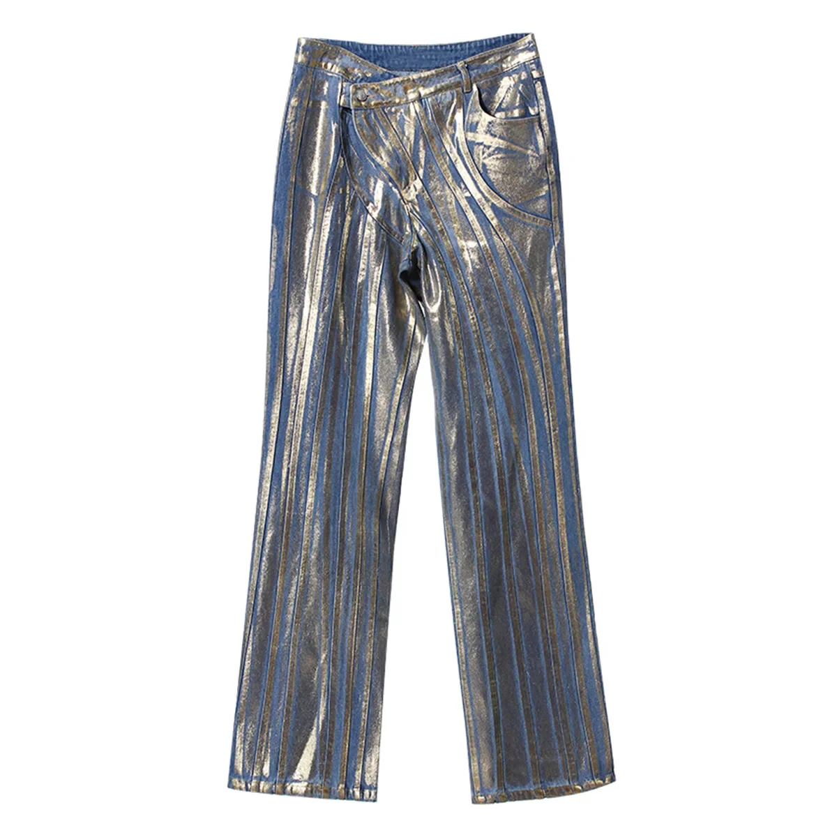 

Shiny Sliver Blue Women Pant Loose Style Female Business Work Wear 1Piece Wide Leg Trouser