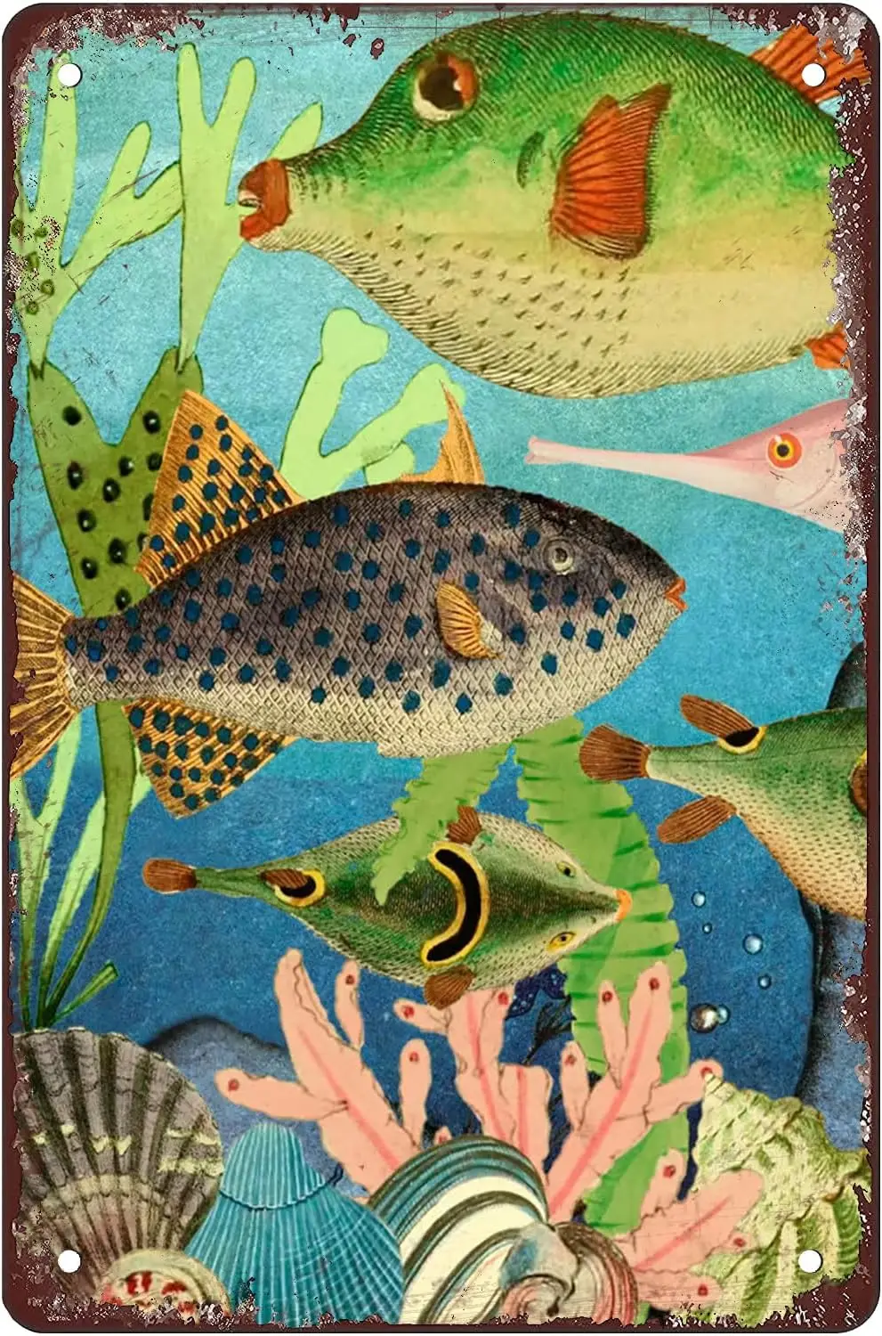 

Рыба плавание в океане среди морских водорослей коралловый винтажный металлический жестяной знак для ванной домашний декор смешная Новинка Кухня Бар Клуб Garag