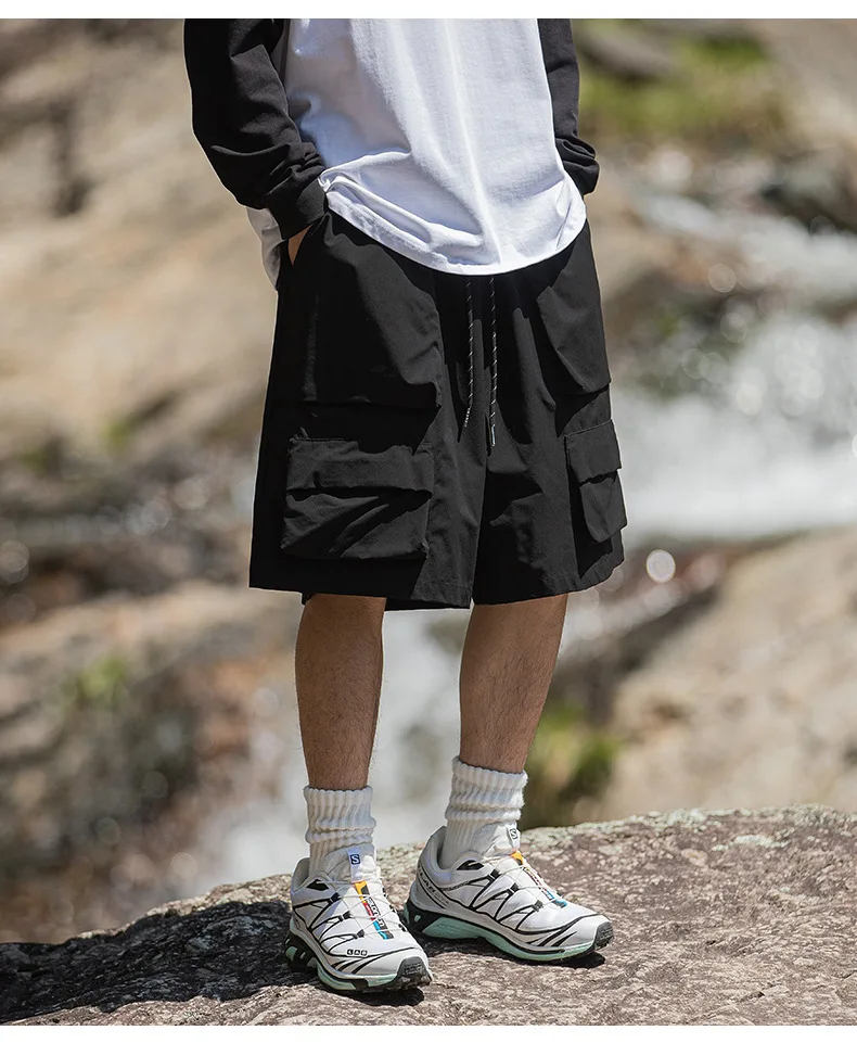 Outdoor three-dimensional large pocket workwear shorts, straight tube loose casual capris gym shorts men