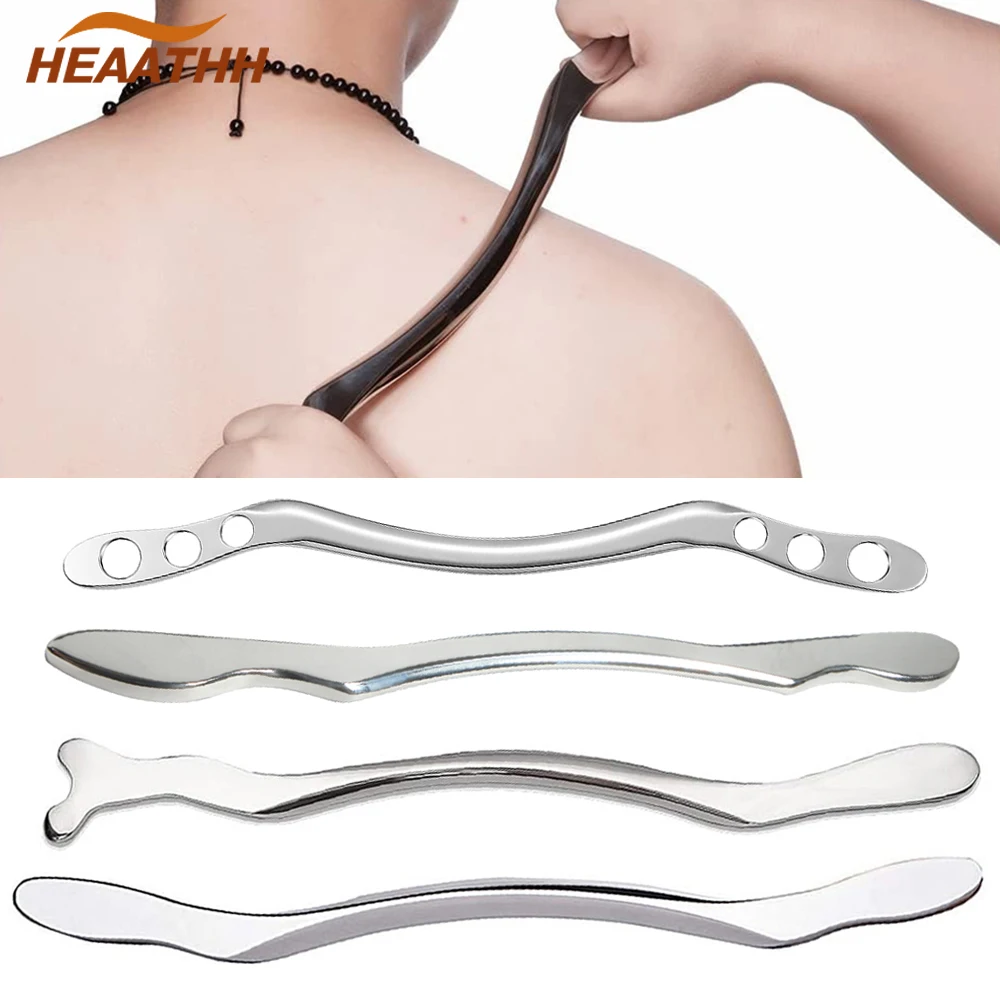 adjustable back tickling stick stainless steel scraper back massage retractable anti itch massager back massage for the elderly Stainless Steel Gua Sha Long Bar, Metal Scraping Muscle Scraper Stick for Deep Tissue Fascia Scar, IASTM Tool for Body Shaping