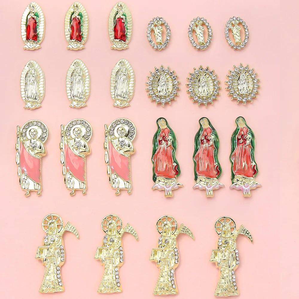 

21pcs/Set Shiny Gold 3D Virgin Mary/Jesus Gemstone Charms Luxury Alloy Crystal Rhinestone Glitter Nail Art Decoration Manicure