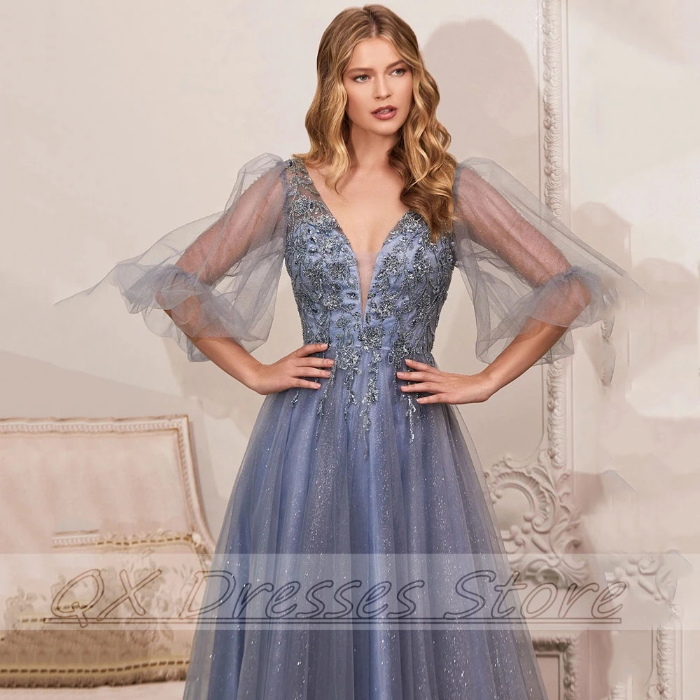 royal blue prom dresses Exquisite Applique Prom Dresses Beading Draped Women's Dress A-line Tulle  Party Gown Floor Length Backless платье женскоe ball gown dress