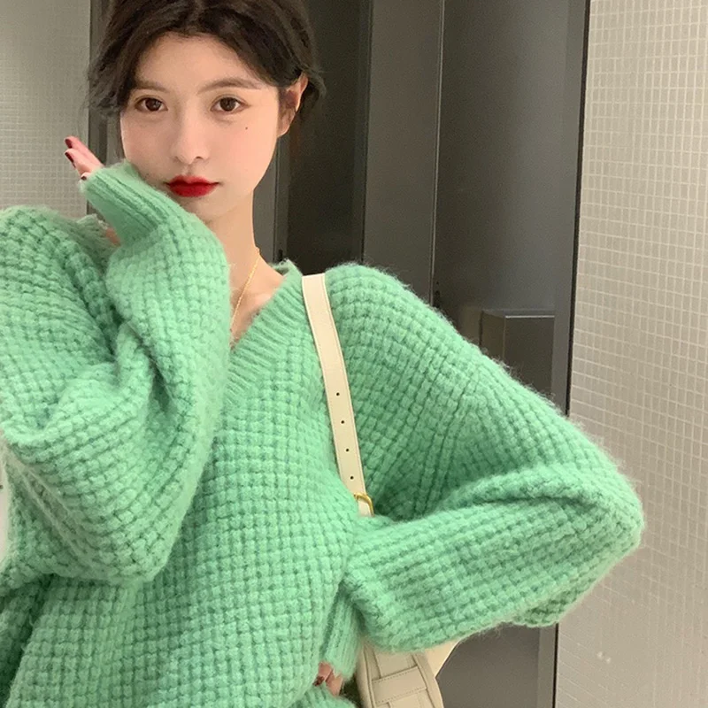 

Женский вязаный свитер с V-образным вырезом, длинным рукавом