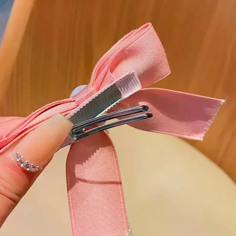 Neue Elegante Perlen-Schleife Quasten-Haarspangen Einfarbige Samt-Haarklauen Kinder-Prinzessinnen-Haarnadeln Haaraccessoires – Detail 10