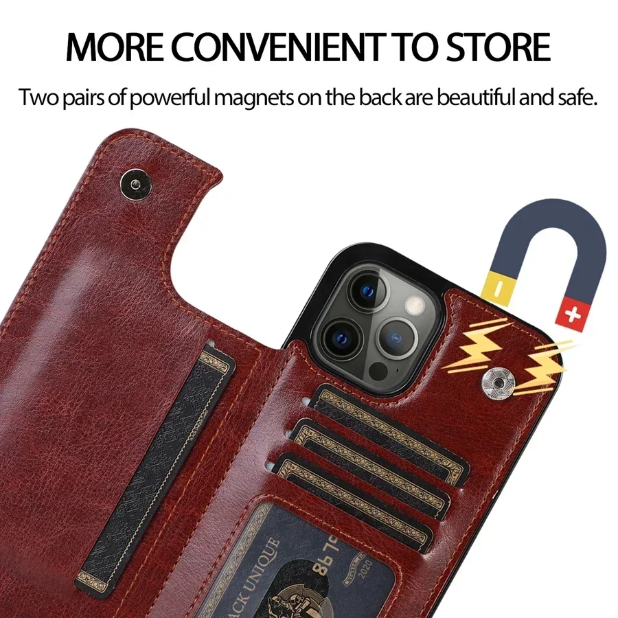 Leather iPhone Case Retro Wallet Flip Case Multi Card Slot Holder Cover For iPhone 16 Pro Max 15 Plus 14 13 Mini 12 11 X XR XS Max SE3 2 8 7