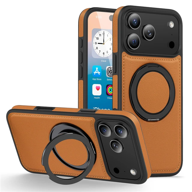 iPhone Leather MagSafe Case with Metal Stand 1