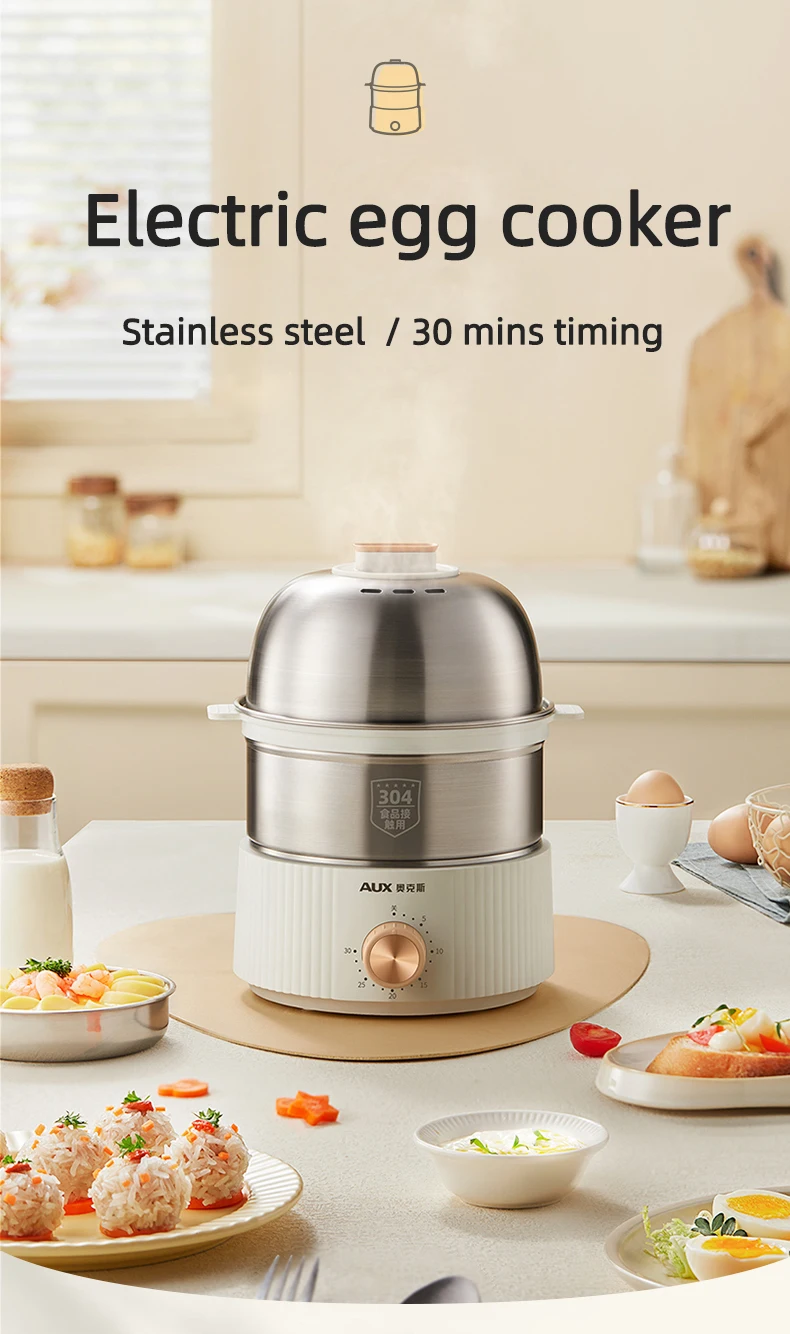 Description Picture 3 of item350W Electric Egg Cooker Timed Egg Boiler Breakfast Machine Automatic Steamer Egg Custard Steaming Cooker Food Warmer 2 Layers