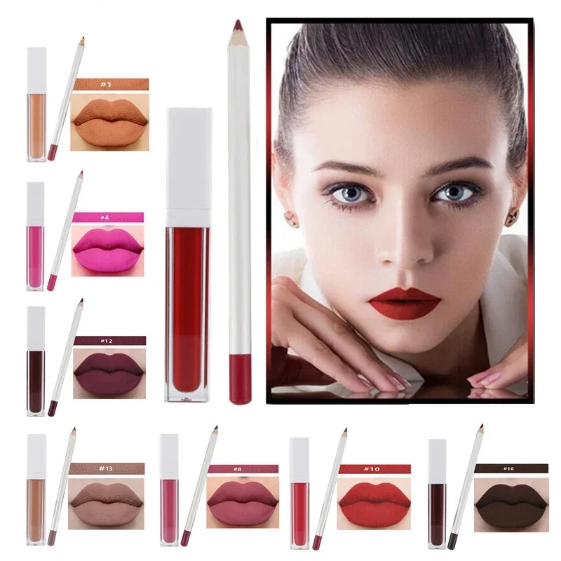 21 Colors Vegan Lip Gloss Lip Liner Kit Private Label Lip Glaze Non-sticky Matte Lipstick Lipliner Set Makeup Wholesale 2