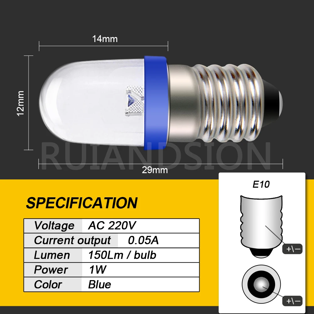 RUIANDSION E10 AC 220V Blue LED Bulb Warning Lights Mechanical Indicator Decorative Mini Work Lamps Outdoor lamp led lights led bulbs