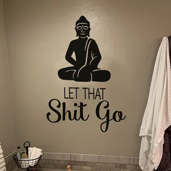 1pc Meditation Room Wall Decals Quote Buddha Religious Yoga Wall Art Vinyl Hippie Bathroom Sticker Decor 19.68×13.78In 1