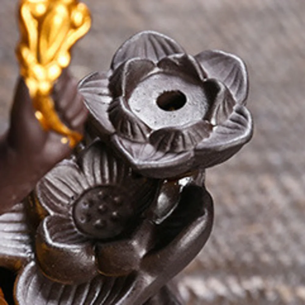 Handicrafts Lucky Ganesha Elephant Waterfall Backflow Incense Burner Home Decor Incense Stick Holder Lotus Censer (no Incense)