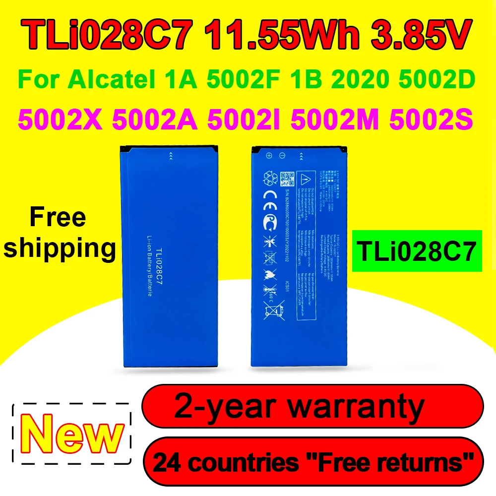Cameron - Batteria Sino per Alcatel 1B 2020, OT-5002A, OT-5002D, OT-5002D_EEA, OT-5002F, OT-5002H, OT-5002H_EEA, OT-5002I, OT-5002M, OT-5002R, OT-502S, OT-502S 02 X 28 50 mAh/10,97 Wh