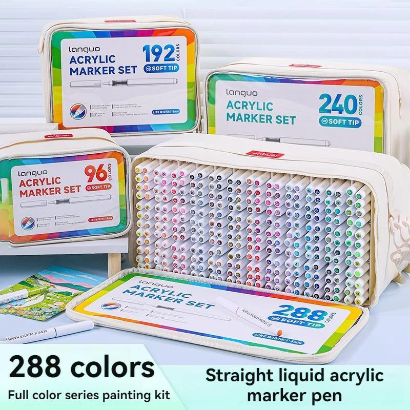 288/240/192/96 색상/세트 아크릴 페인트 아트 마커 페인트 마커 펠트 팁 펜 문구 세트 아트 페인팅 DIY 그래피티 노트북 다이어리 쓰기