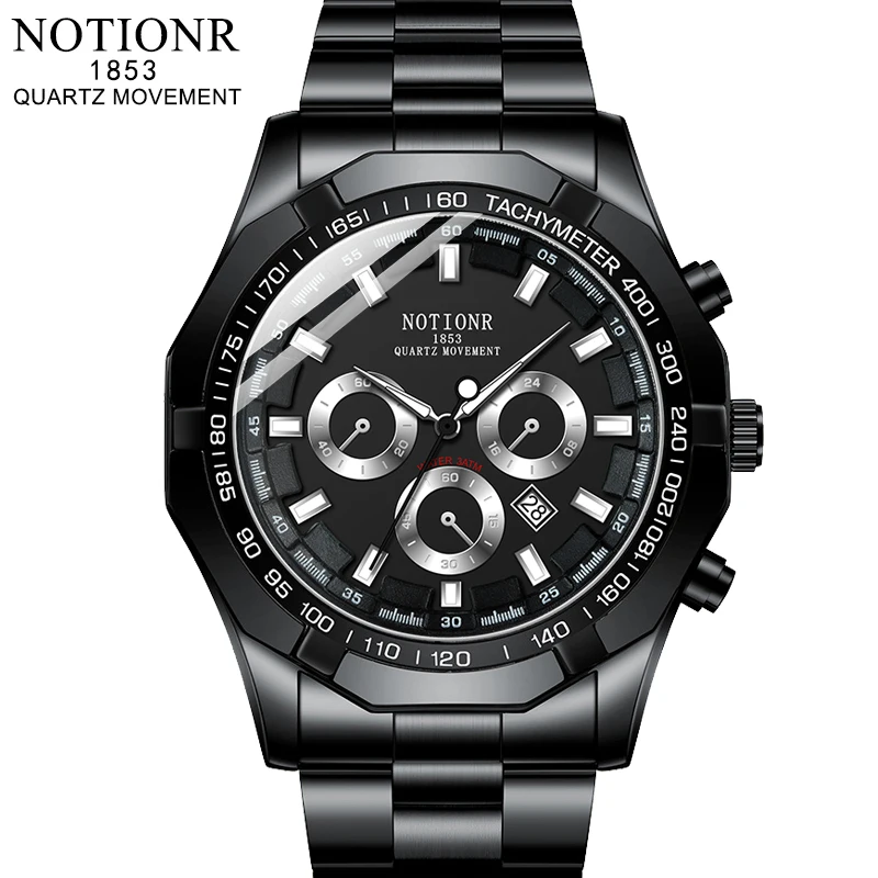 NOTIONR Fashion Men's Sports Watches Luxury Men Business Stainless Steel Quartz Watch Man Casual Luminous Clock reloj hombre