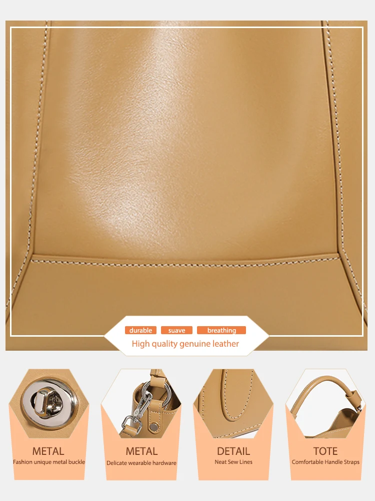 Zency Women's Genuine Leather Shopper Shoulder Bag Commuter Large Bucket Handbag Crossbody Composite Bags For Summer Spring 2024