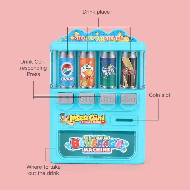 Children Pretend Play Toy Drink Vending Machines with Simulation Coin Role Play Educational Gift Toys 3