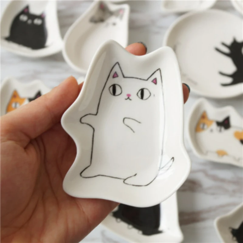 Japanese Ceramic Cat Sauce Dish Kitten Shaped Seasoning Plate Kitchen Tableware Accessories Household Dessert Decoration Dishes sauce dishes ceramic dessert plates seasoning dishes