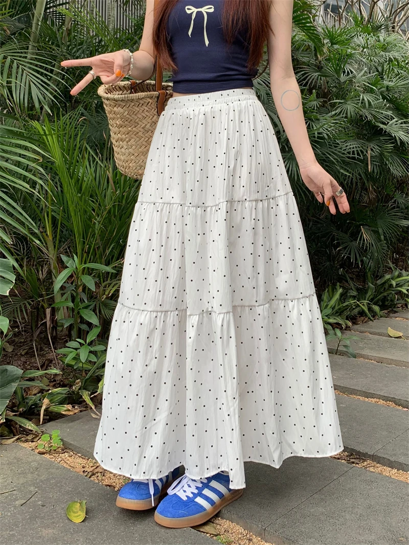 

Benuynffy Polka Dot Cake A-Line Skirt Women Spring Summer 2024 New Fashion Korean Sweet Ladies High Waist Swing Long Skirts