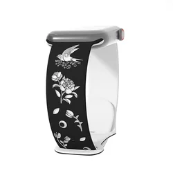 Swallow Engraved Silicone Apple Watch Band Bracelet for 42 44 45 49mm-S10 46 (Black white)