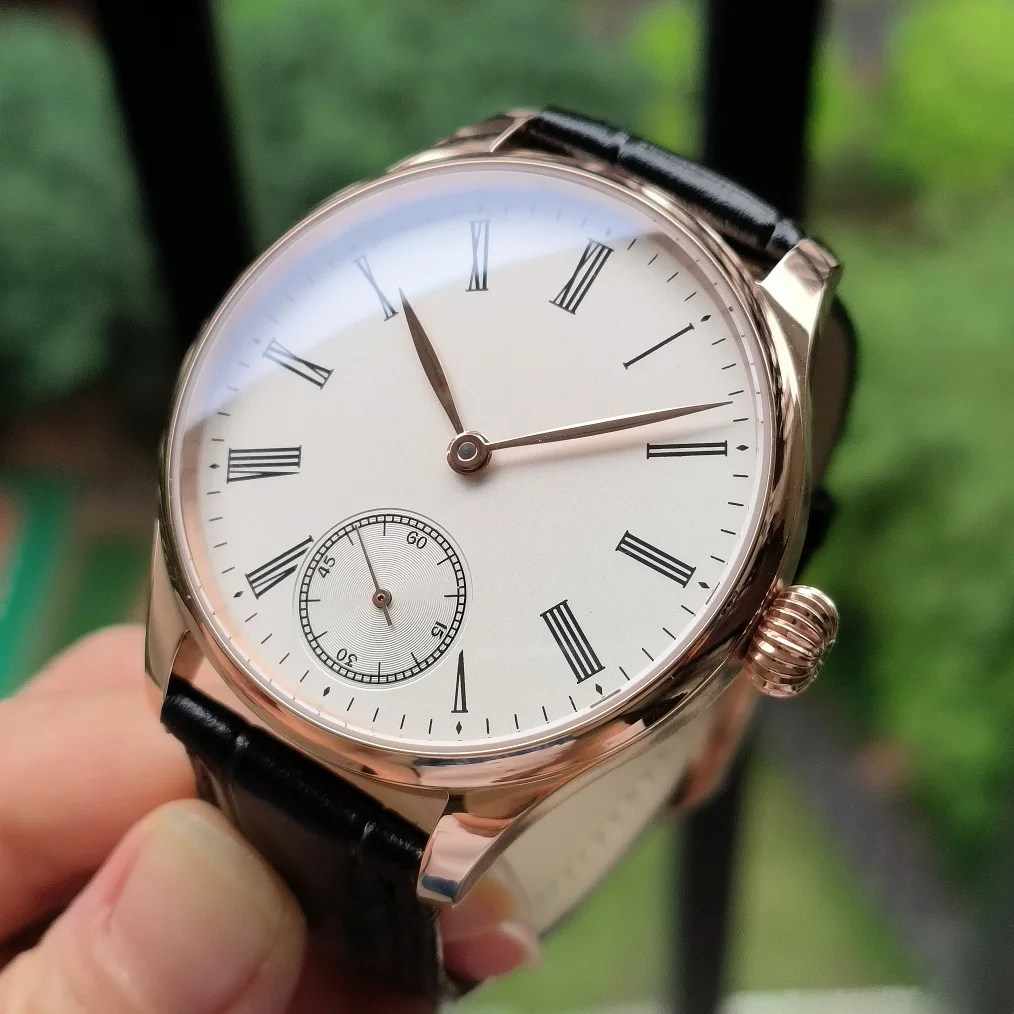 

No logo Rose gold case 41mm Hand mechanical watch matte creamy white Dial Roman number Rose gold hand ST3621 movement