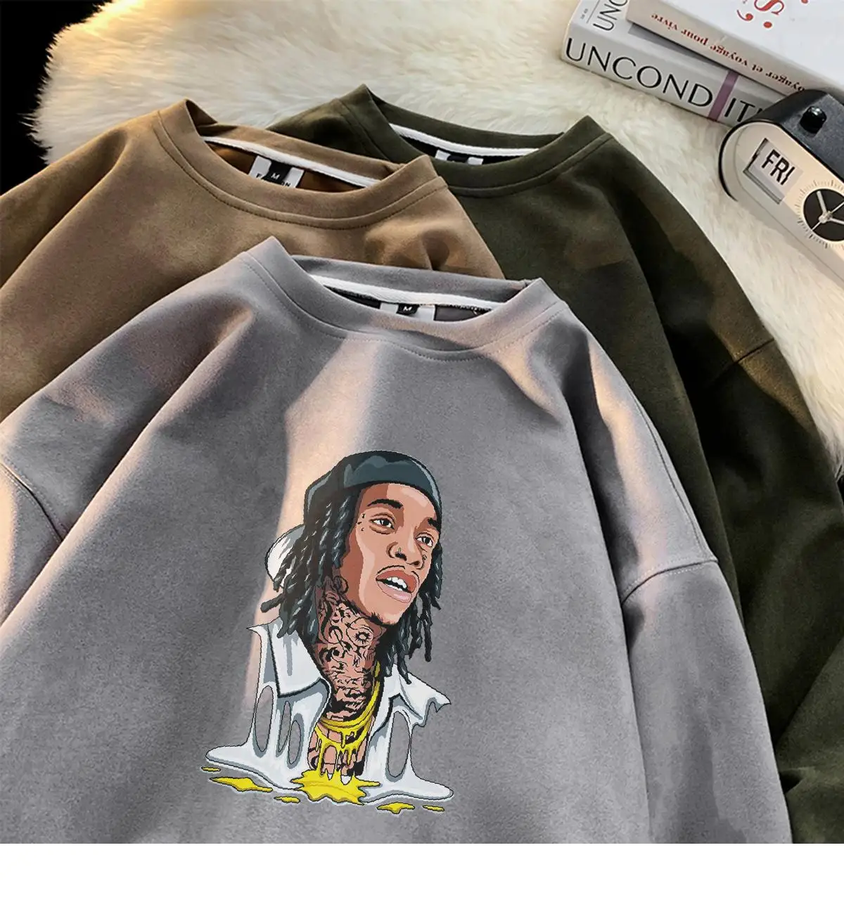 Description Picture 4 of itemOversized Tattoo Men Graphic Sweatshirt Tops Hip Hop Hoodies Pullover Suede Streetwear Male Autumn Y2K Clothing O-neck Clothes