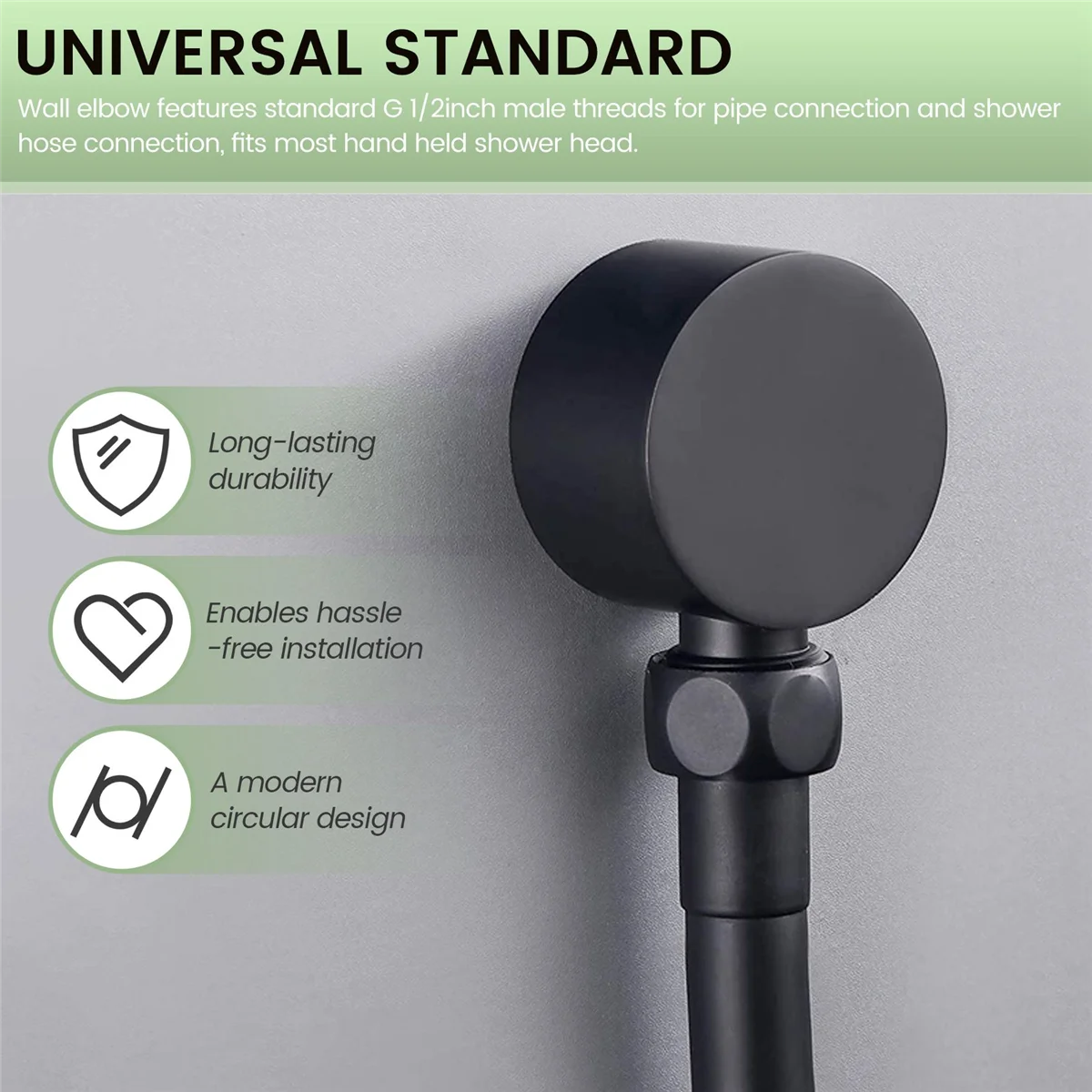 Wall Supply Elbow,Brass Round Wall Mount Shower Hose Connector Accessories G1/2Inch Water Outlet for Shower-Black