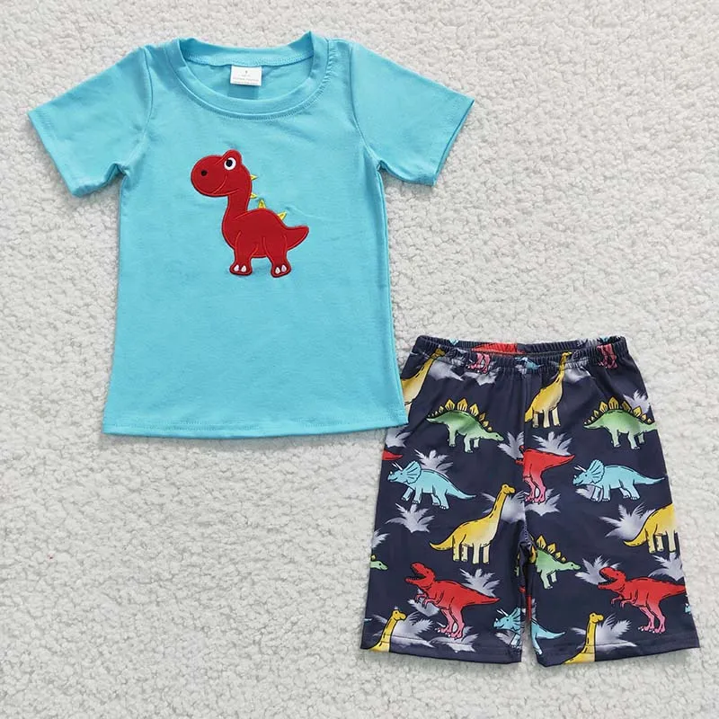 Wholesale Baby Boy Embroidery Dinosaur Set Children Summer Short