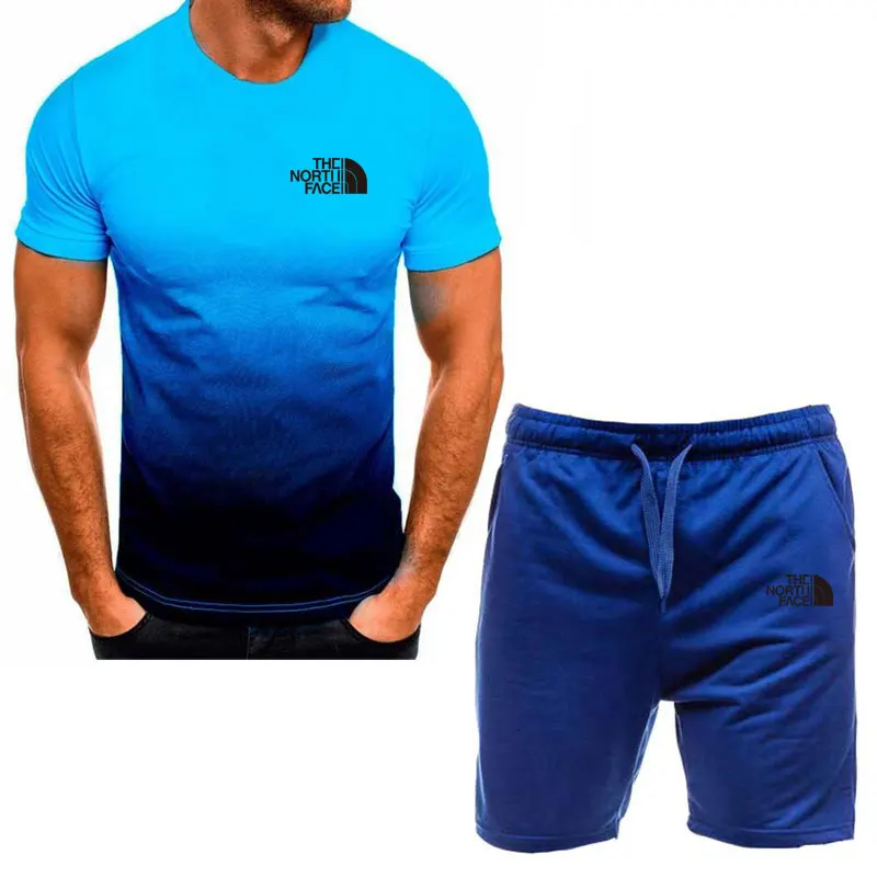 

Новинка лета 2024, Мужская одежда, футболка с коротким рукавом и пятиконечные шорты, комплект из 2 предметов, спортивный костюм, модные повседневные мужские комплекты для бега